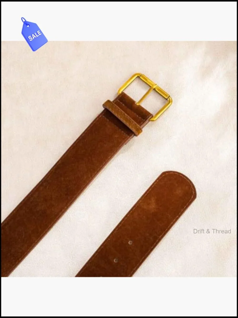 Wide Western Chunky Suede Belt with Gold Buckle for Dresses